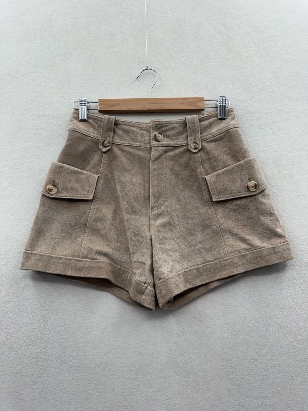 BLANK NYC Women’s 25 Tan Suede 100% Leather Utility Shorts